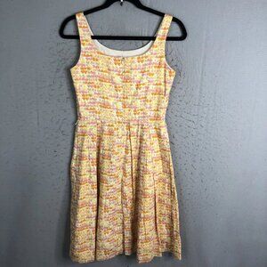 Talbots Dress Womens 2P Petite Yellow Pink Hearts All Over Sundress Wedding
